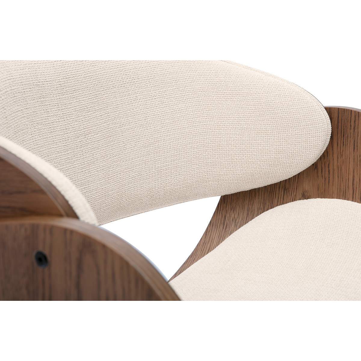 Chaise de bureau à roulettes design en bois foncé et tissu effet velours texturé beige BENT