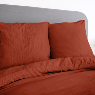 Parure housse de couette unie 100% microfibre lavée - avy - terracotta