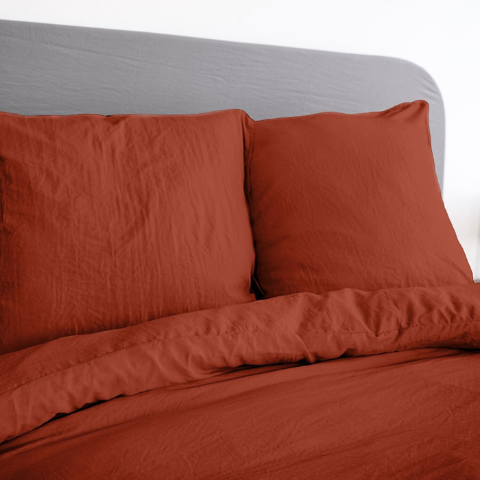 Parure housse de couette unie 100% microfibre lavée - avy - terracotta