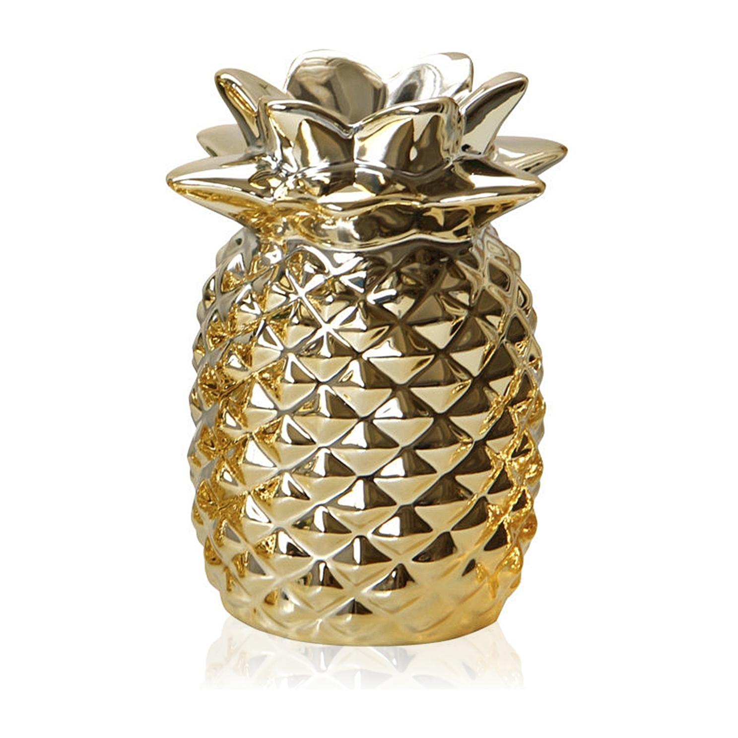 DAM Figura decorativa in porcellana grande ananas dorato 10,3x9x13 cm. Colore: oro