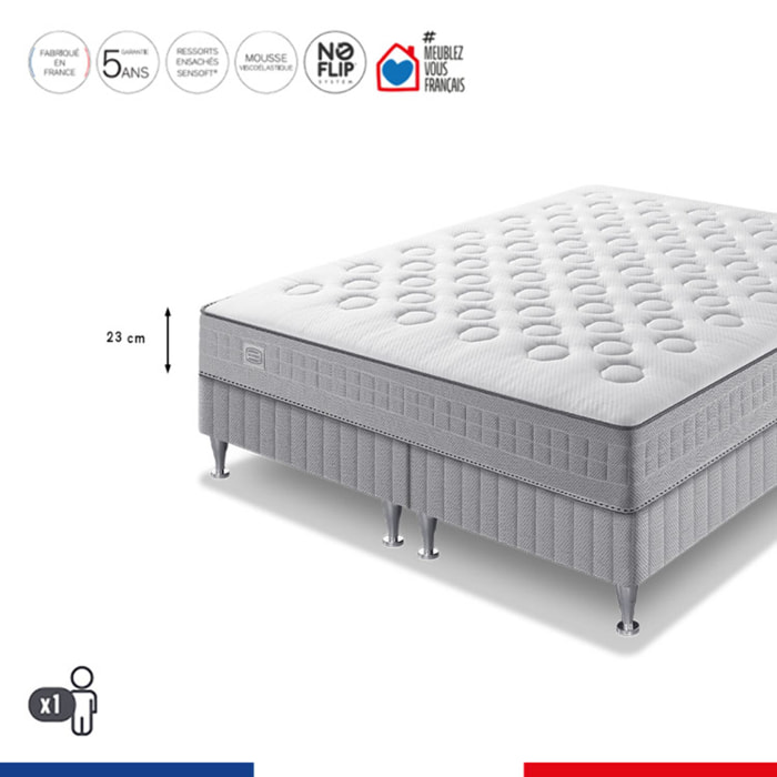 Ensemble INITIAL matelas H23 ressort ensachés, ferme, 2 sommiers