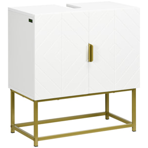 Meuble sous vasque - 2 portes - dim. 60L x 30l x 65H cm - acier doré MDF blanc