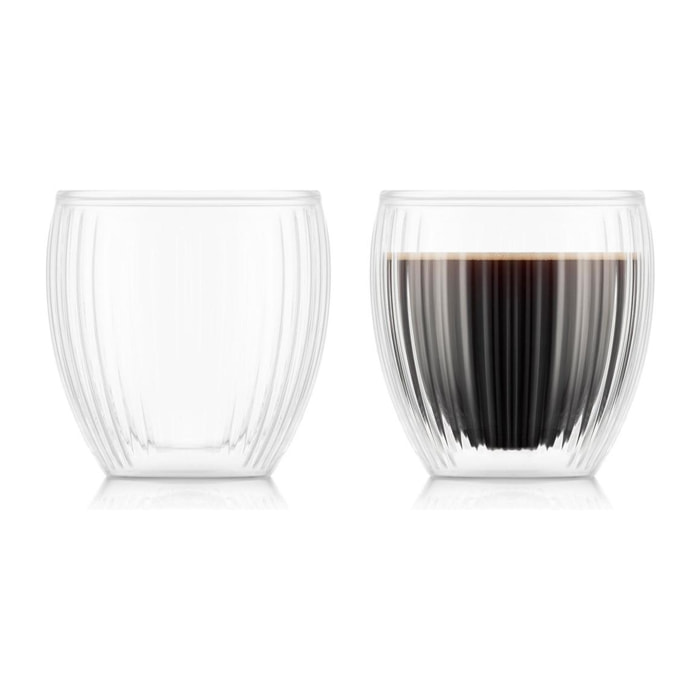 PAVINA: Set 2 verres double paroi, striés, 20 cl 0.2 L