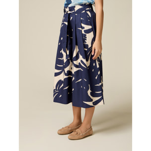 Oltre - Falda pantalón en popelín estampado - Azul