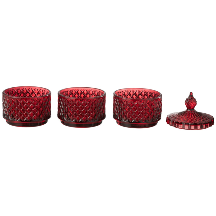 J-Line pot de conservation 3 Etages - verre - rouge cerise