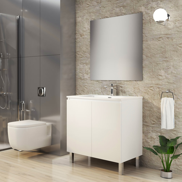 Ensemble de Salle de Bain Lust | 80 cm Blanc | Deux Portes | Lavabo Encastré | N'inclut pas le Miroir | Meuble Assemblé | Alday