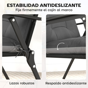 Set de 4 Cojines para Sillas, Cojines para Jardín, Colchones de Banco con Respaldo, Correas, Impermeables y Antideslizantes, para Interior y Exterior 112x53x8 cm, Gris Oscuro