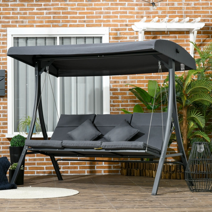 Columpio de Jardín de 3 Plazas Balancín para Exterior con Toldo Ajustable 3 Cojines y Marco de Acero para Terraza Patio Balcón Carga 320 kg 202x115x168 cm Gris