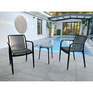 TIAGO - Lot de 2 fauteuils de jardin empilables en Polypropylène noir