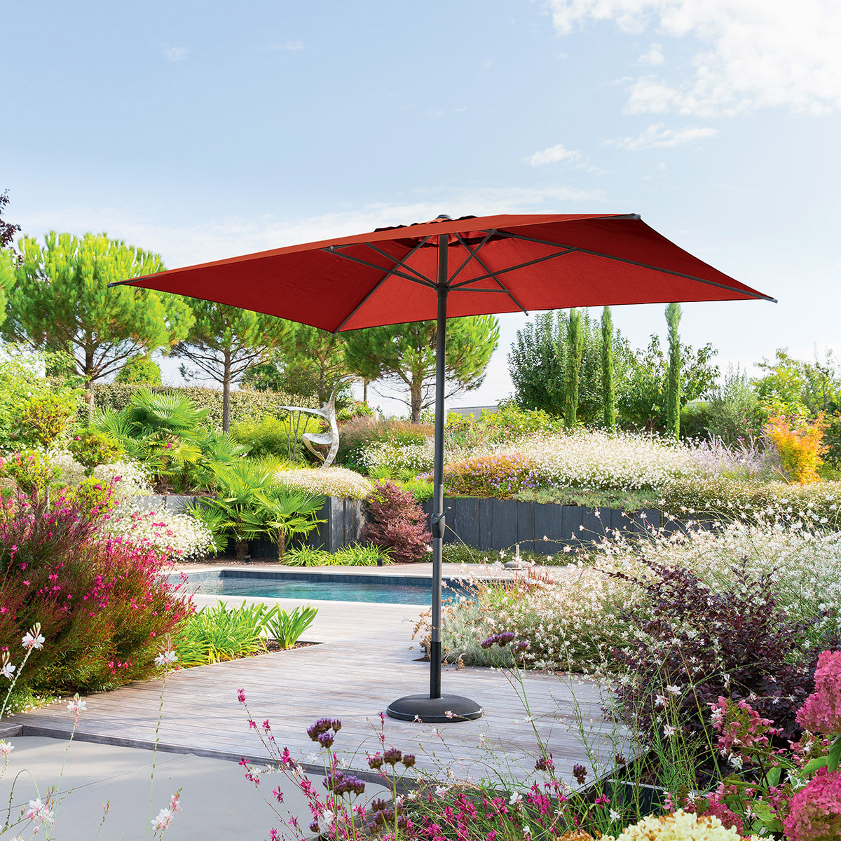 Parasol droit rectangulaire inclinable "Loompa" Ambre 3 x 2m en aluminium et polyester
