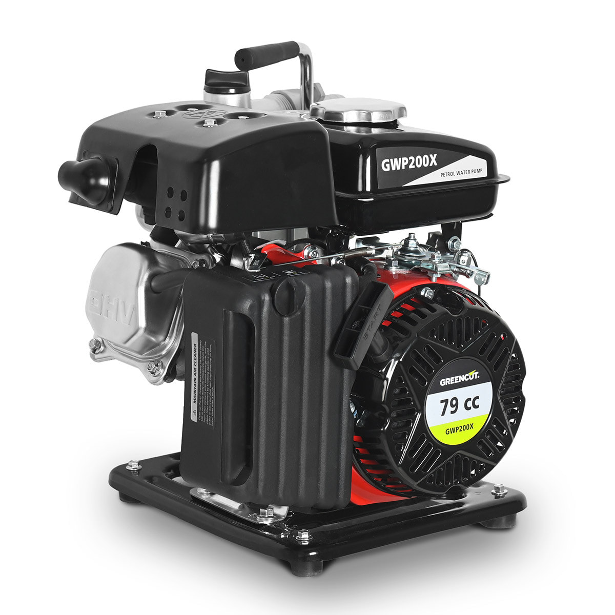 Motobomba para extraer y mover agua, 79cc, 2,6cv, caudal máxima caudal 12m3/h - altura máxima bombeo 18m - GREENCUT GWP200X
