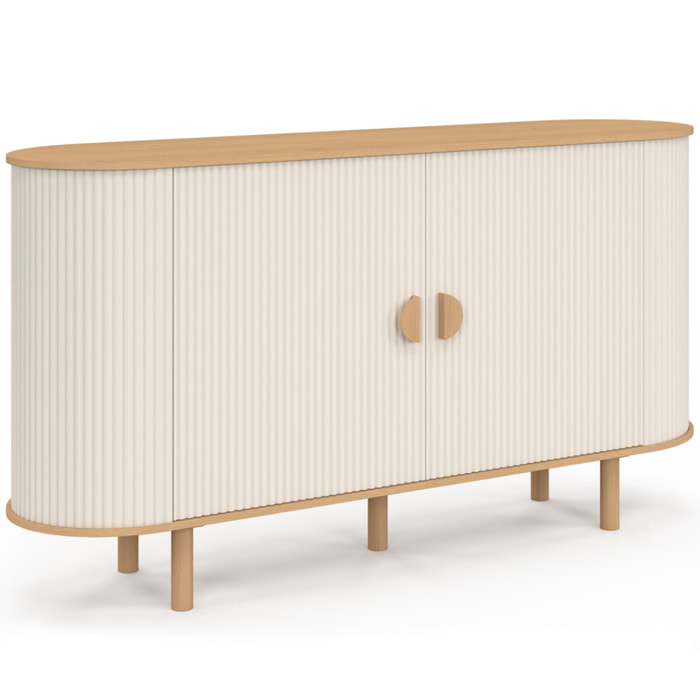 Buffet Kanel 2 portes beige effet cannelé 140cm