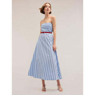Motivi - Vestido midi de popelina a rayas - Light - blue