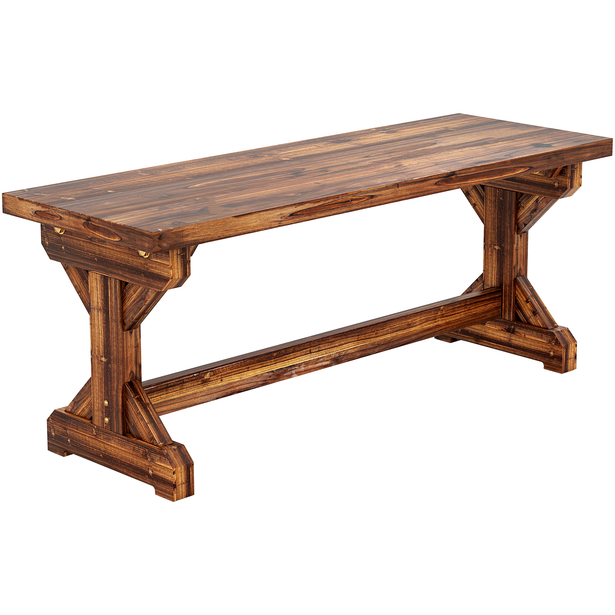 Banco de Jardín de Madera, Banco Rústico Exterior de 2 Plazas con Base en Forma de X, Carga 240 kg, para Patio, Porche, Parque, Balcón, 114x40x46 cm, Carbonizado