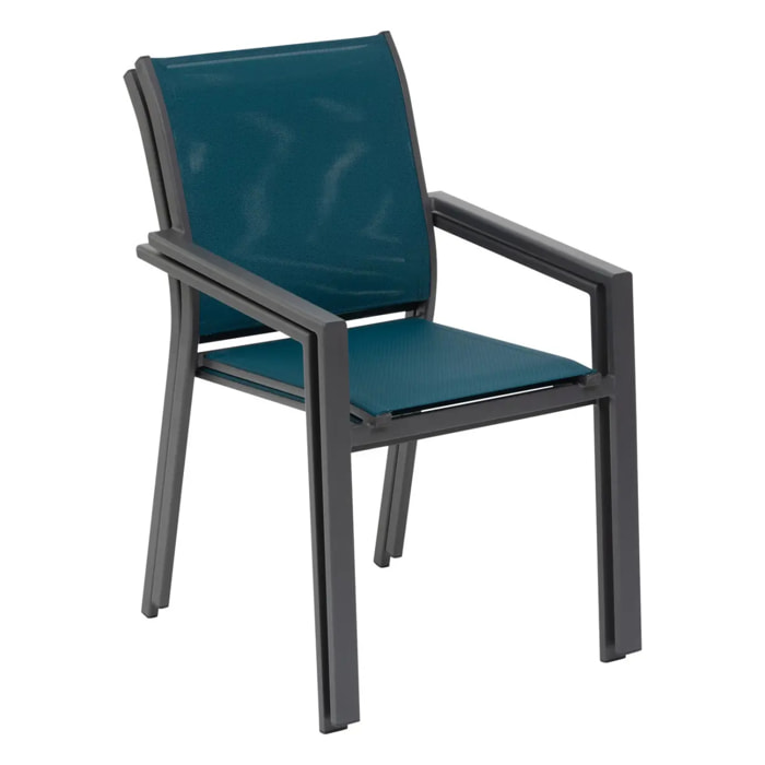 Fauteuil de jardin empilable "Essentia" bleu canard & graphite en aluminium traité epoxy