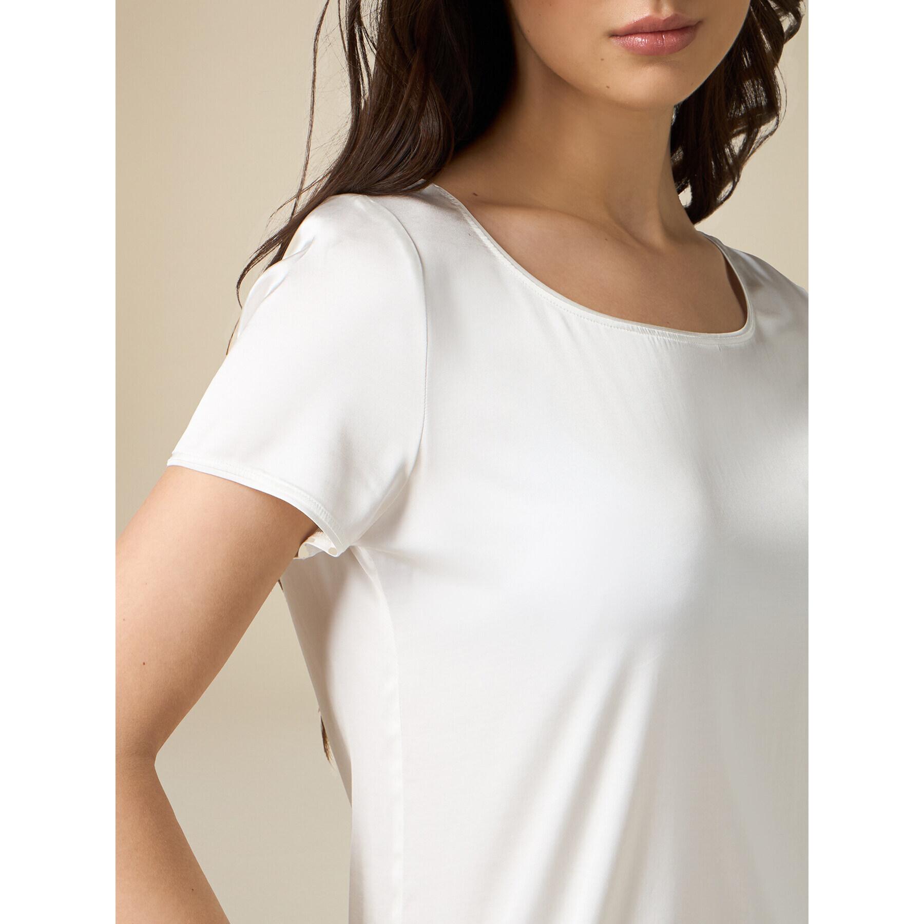 Oltre - Blusa maniche corte in raso - Bianco