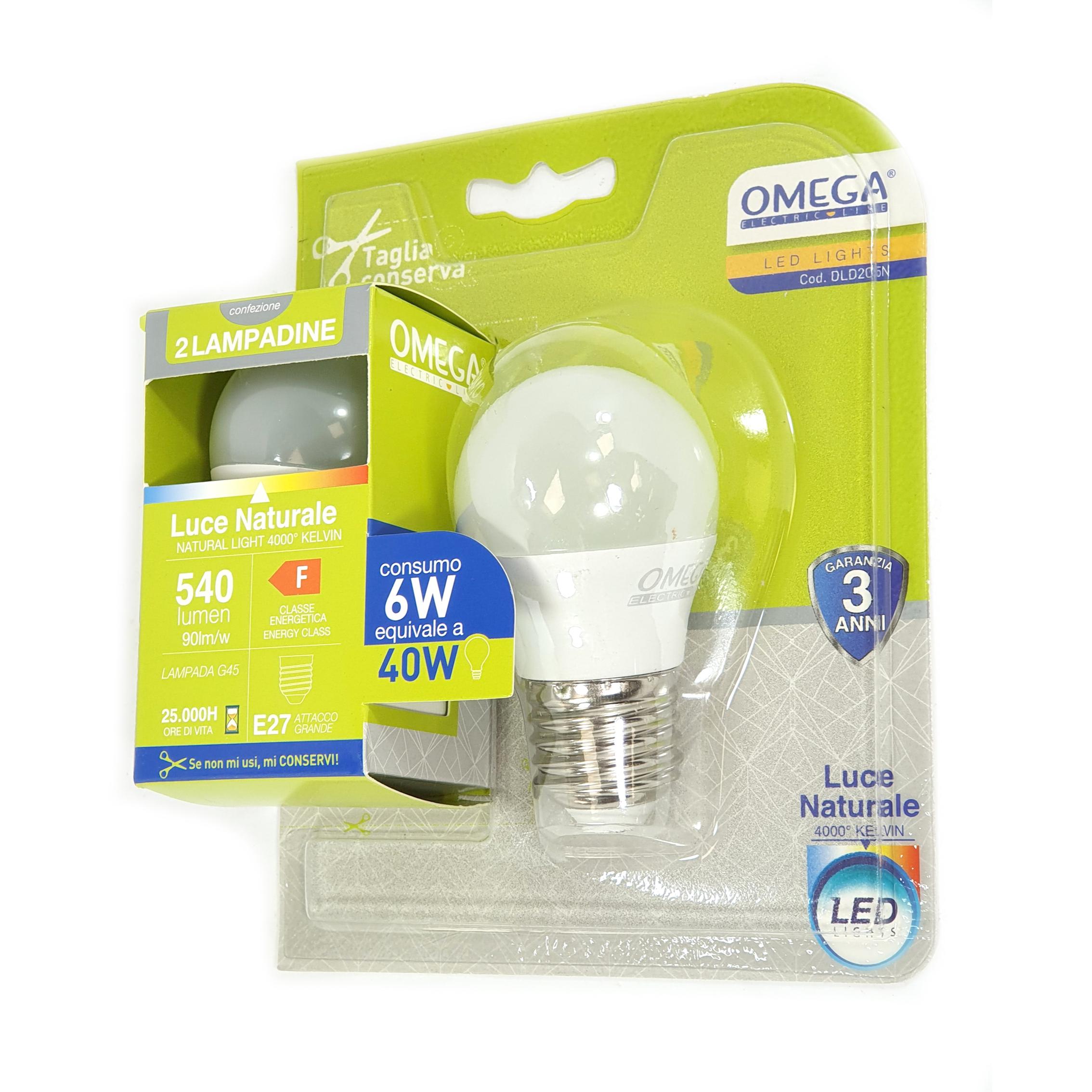 OMEGA Set 6 Pezzi Sfera LED G45 6W 4000K E27