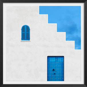 Poster bleu grec Affiche + cadre en bois - Noir