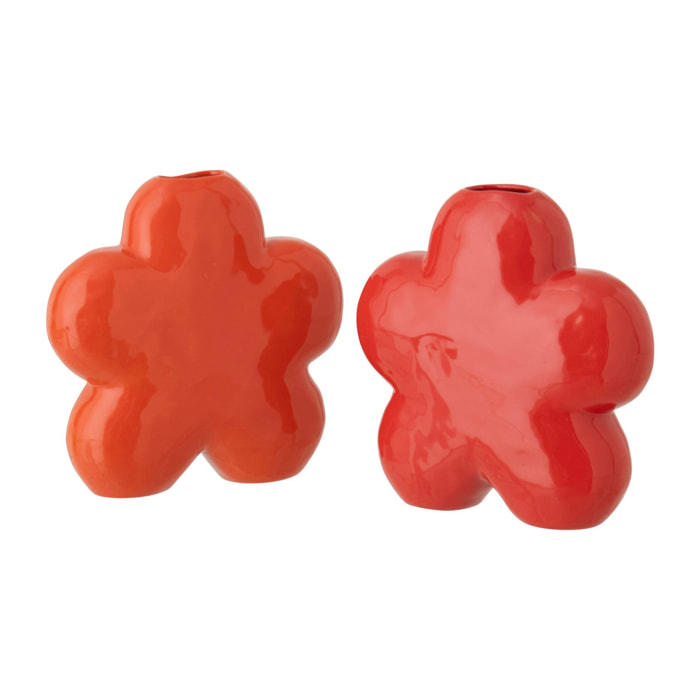 J-Line Vase Fleur - porcelaine - orange/rouge - small - 2 pièces