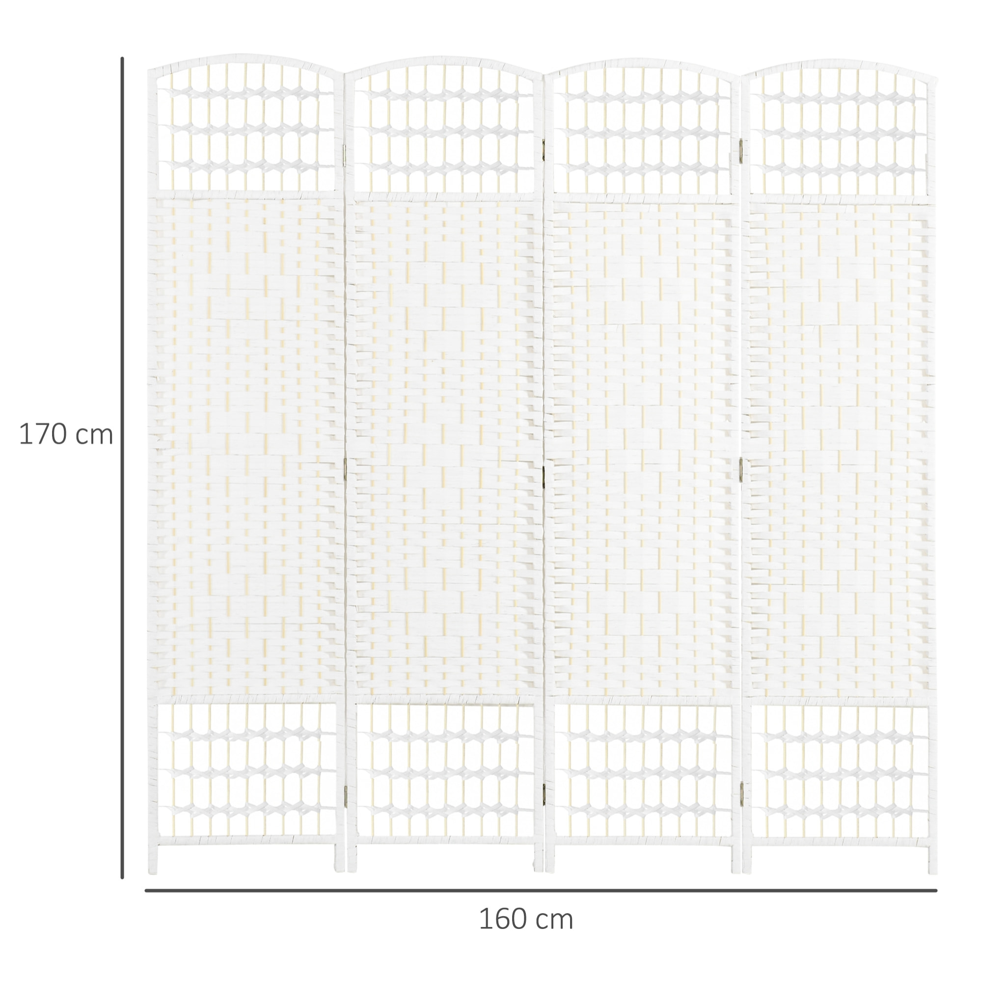 Paravent intérieur 4 panneaux pliables séparateur de pièce bois de peuplier bambou fibres de papier tressée blanc paille