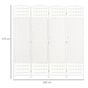 Paravent intérieur 4 panneaux pliables séparateur de pièce bois de peuplier bambou fibres de papier tressée blanc paille