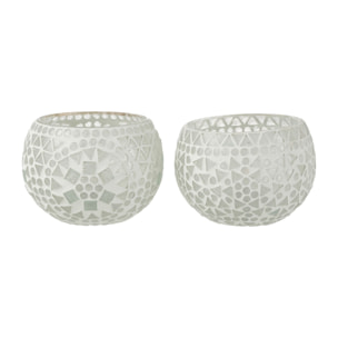 J-Line bougeoir Mosaïque Eki - verre - blanc - medium - 2 pcs