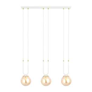 Lampada a sospensione GLAM in acciaio bianco e vetro ambra