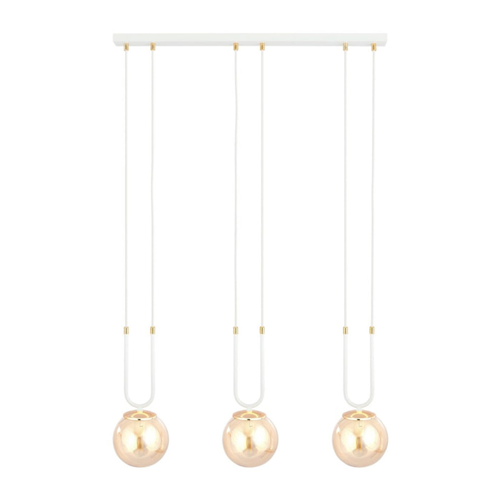 Lampada a sospensione GLAM in acciaio bianco e vetro ambra