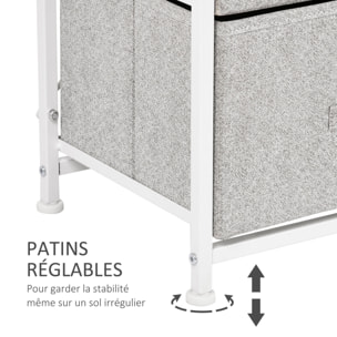 Chiffonnier meuble de rangement dim. 45L x 30l x 92H cm 4 tiroirs non-tissés gris structure métal blanc plateau MDF bois clair