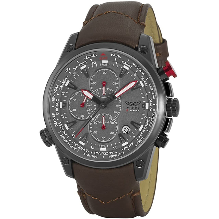 Reloj Aviator AVW1369G185S Hombre Analogico Cuarzo con Correa de Cuero