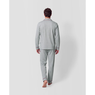 Pijama largo camisero algodón cuadro orena burdeos