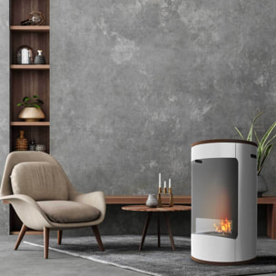 Ottaviano - Camino a bioetanolo da terra freestanding con doppio ripiano in legno melaminico, Ø 40xH67,5 cm colore bianco