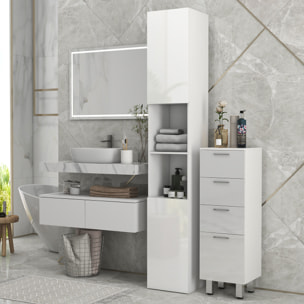 Meuble colonne rangement salle de bain style contemporain façade laquée 2 portes étagères 2 niches blanc