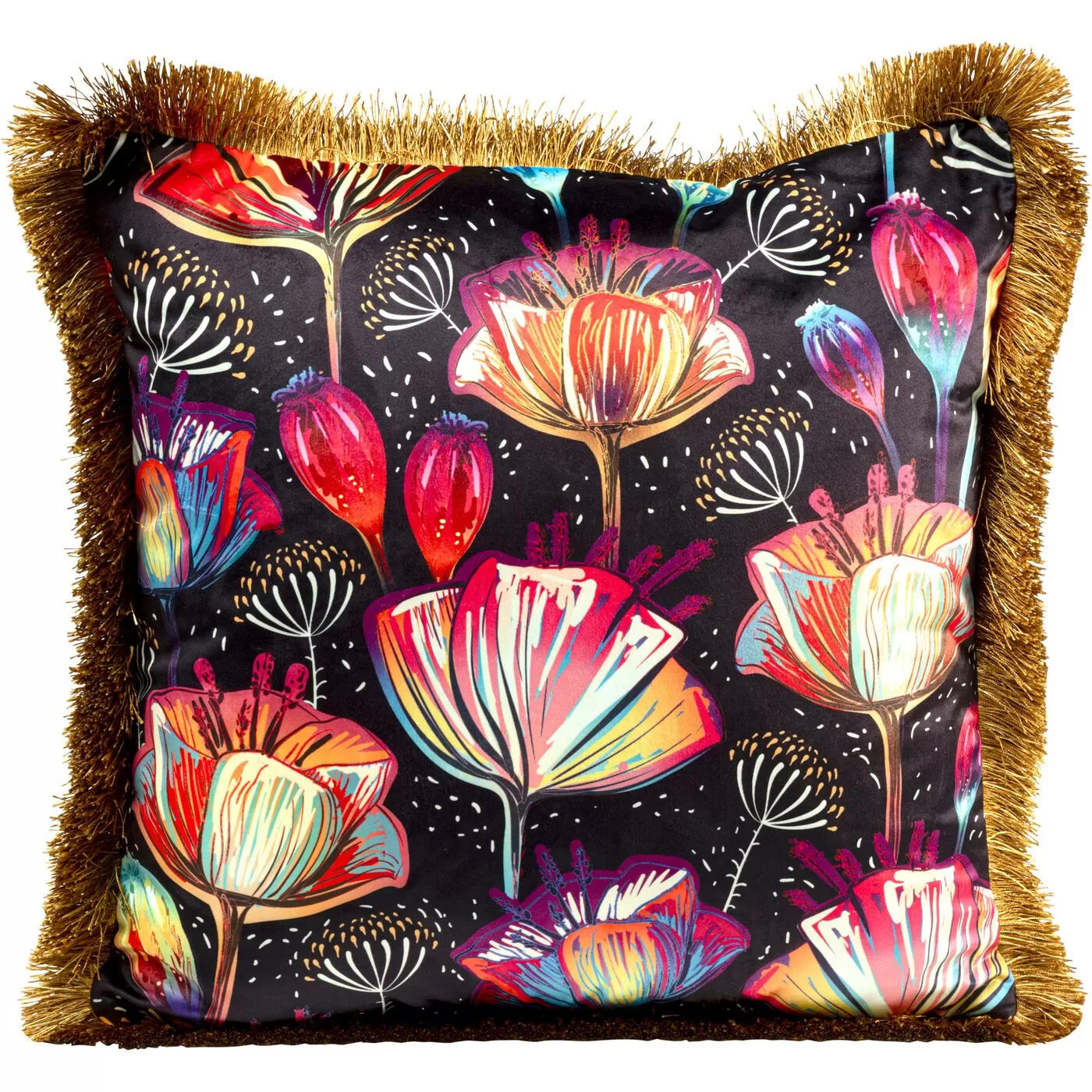 Coussin à franges Jungle fleurs Kare Design