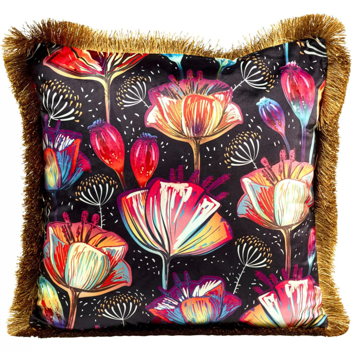 Coussin à franges Jungle fleurs Kare Design
