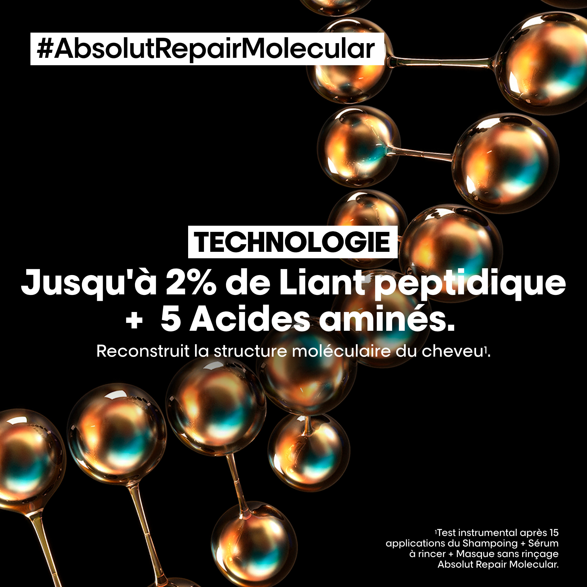 Masque Réparateur Sans Rinçage Absolut Repair Molecular Cheveux Abîmés 100ml - Série Expert