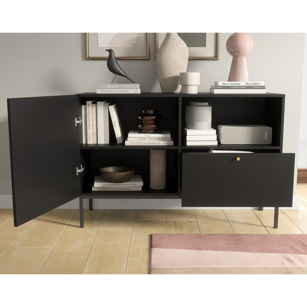 Felicia - buffet bas - noir - 1 porte, 1 tiroir et 1 niche - 120 cm - Noir