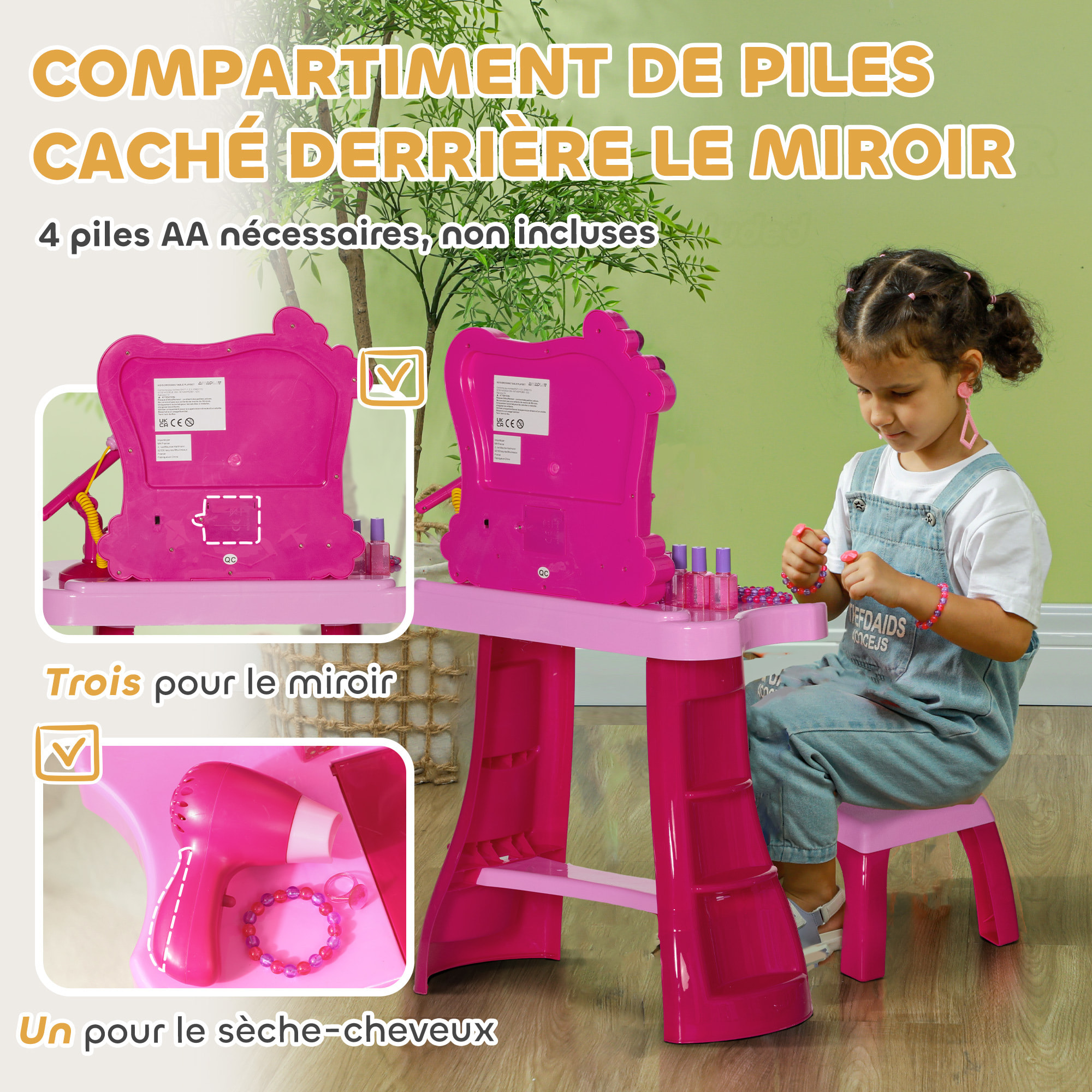 Ensemble coiffeuse tabouret enfant design - nombreux accessoires - effets lumineux sonores - rose