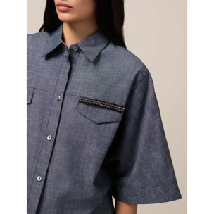 Oltre - Camicia oversize misto lino effetto denim - Blu