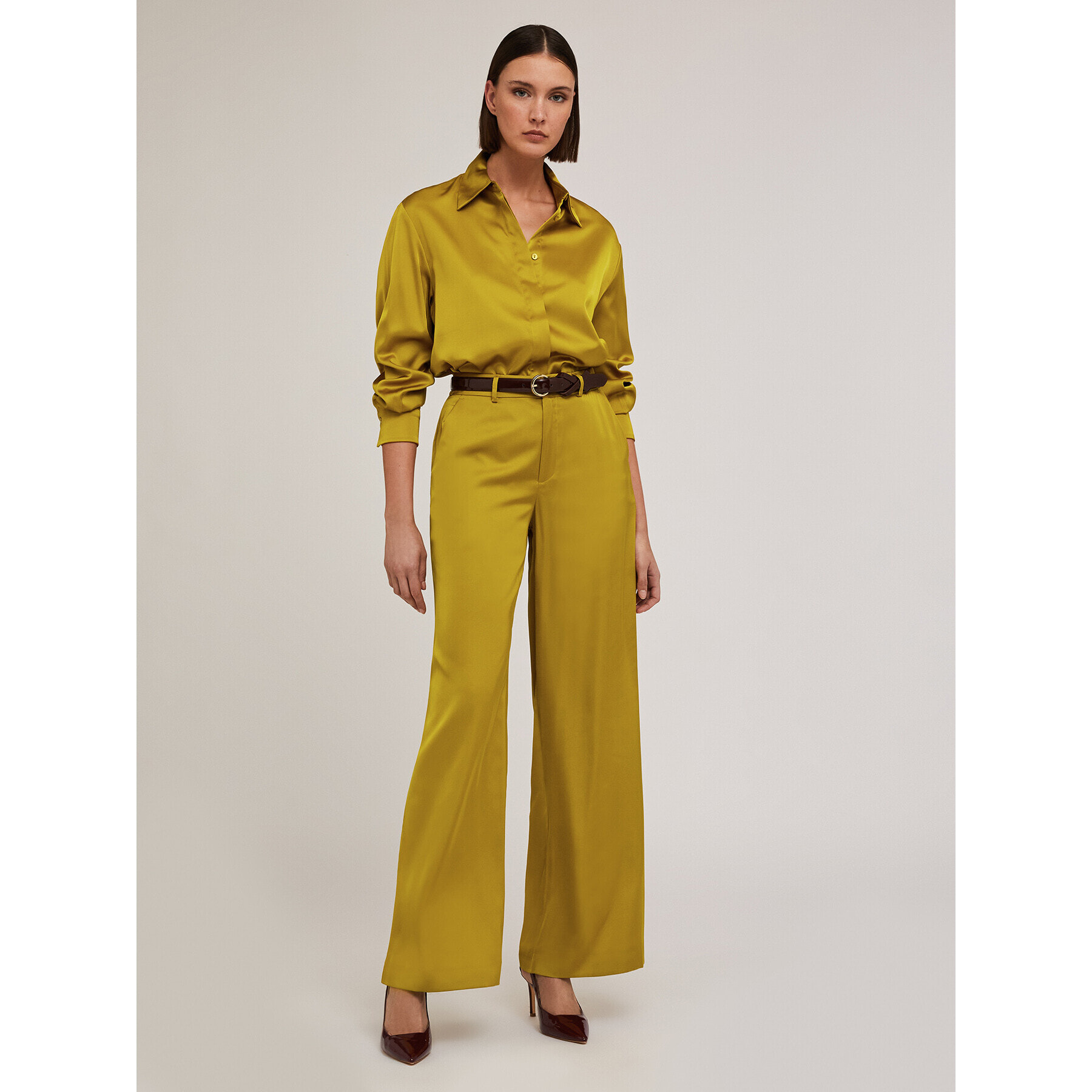 Motivi - Pantaloni palazzo in raso satin - Giallo