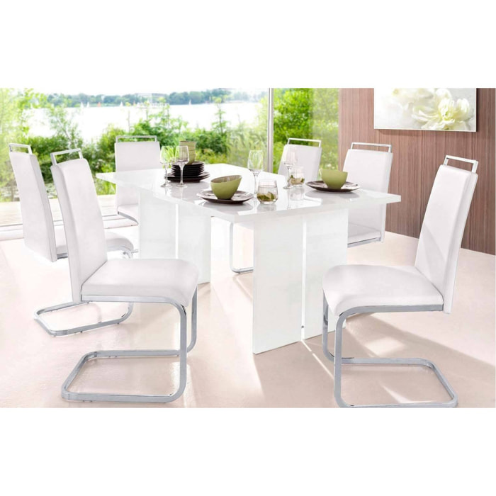 Tavolo da pranzo moderno fisso, Made in Italy, Tavolo rettangolare di design, Tavolo da cucina, cm 160x90h75, colore Bianco lucido