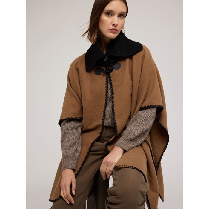 Motivi - Poncho in panno con collo alto - Marrone
