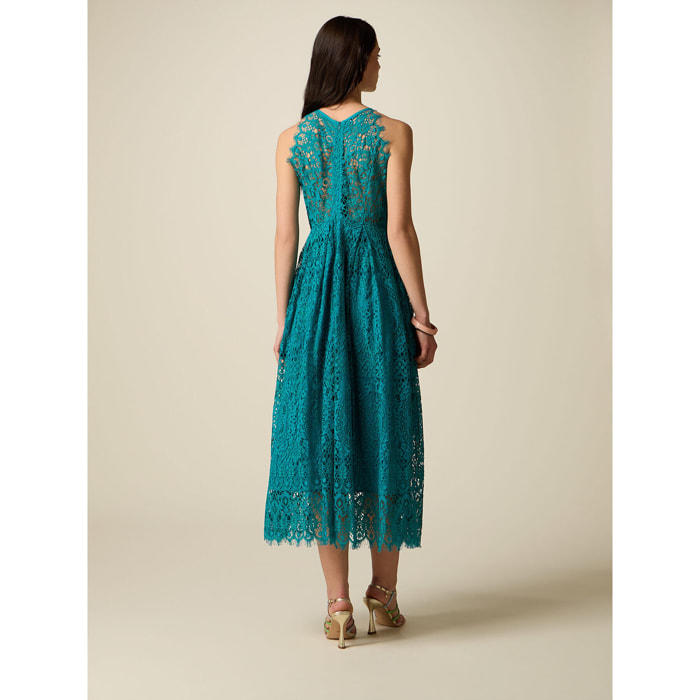 Oltre - Vestido flare midi de encaje - Petrol Blue