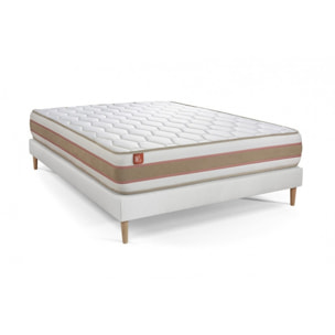 Pack matelas LE DÉLICAT - Ressorts ensachés + Mémoire de forme - Ep. 26 + sommier kit Blanc