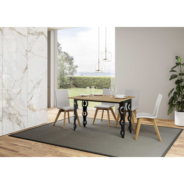 Table Karamay Double Chêne Nature 120x45 Allongée 120x90 pieds/cadre Anthracite