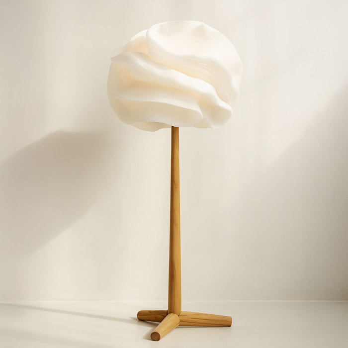 Lampe à poser en zipper ivoire pied en teck h94cm MEKAR