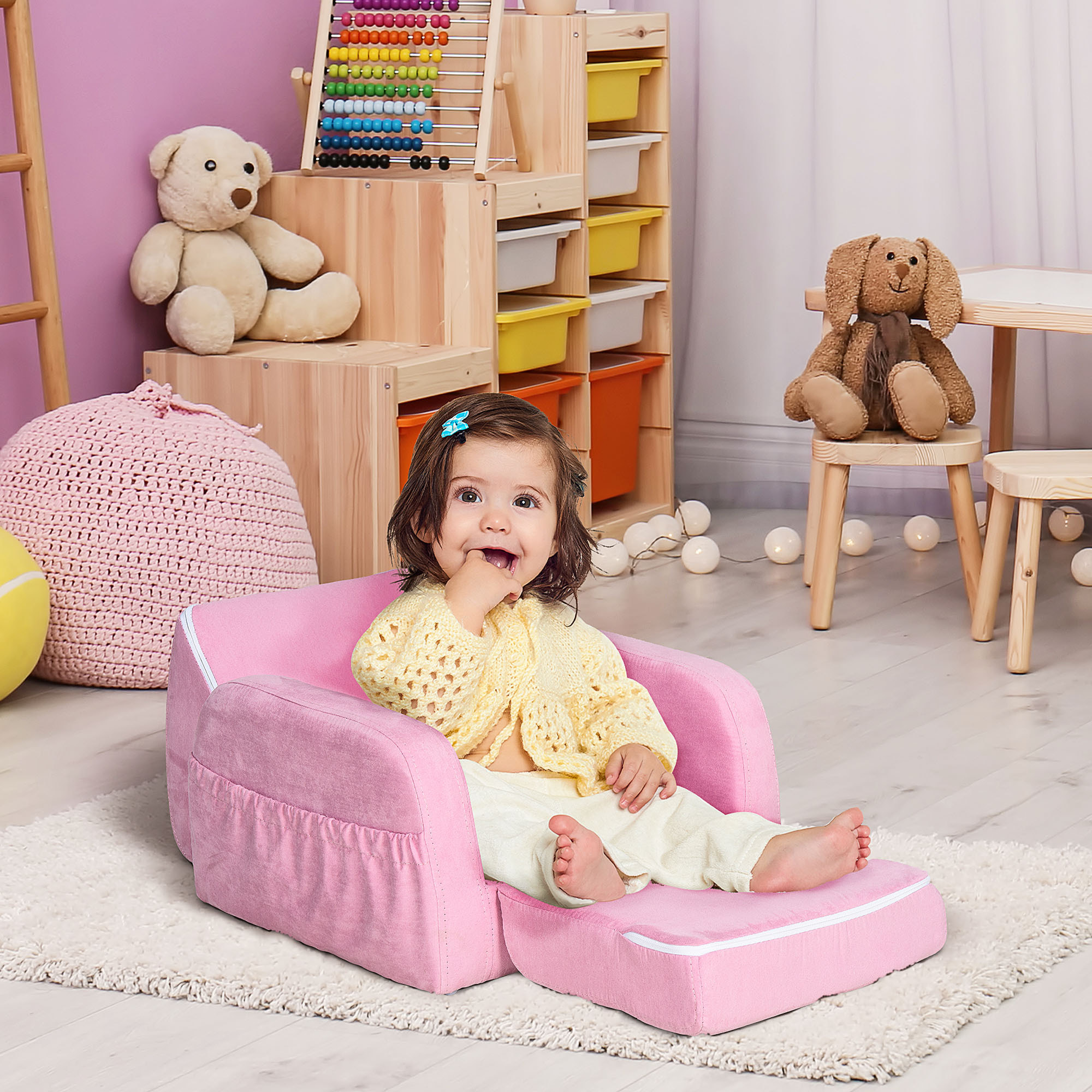 Sofá Infantil de Madera Franela y Espuma 51x45x30cm Rosa