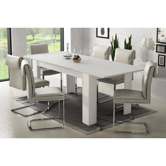 Tavolo per sala da pranzo estensibile, Consolle allungabile, Tavolo moderno con allunga, cm 160/220x88h80, colore Bianco