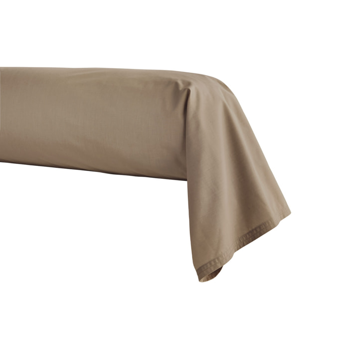 Taie de traversin unie en percale de coton, PREMIÈRE, Taupe