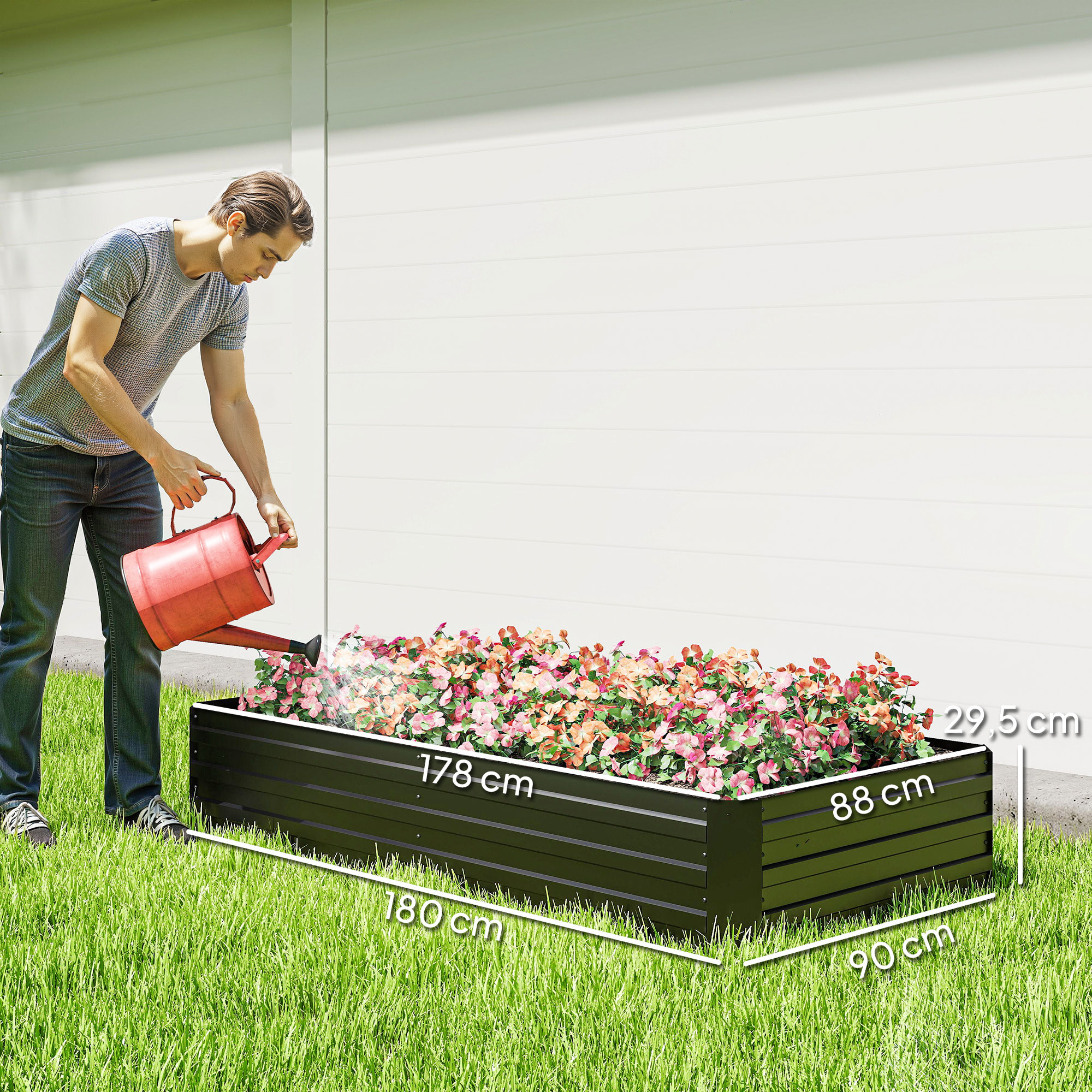 Carré potager de jardin avec tuteur modulable tôle d'acier ondulée noir